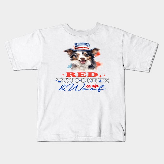 Red White & Woof Kids T-Shirt by  Big Foot Shirt Shop